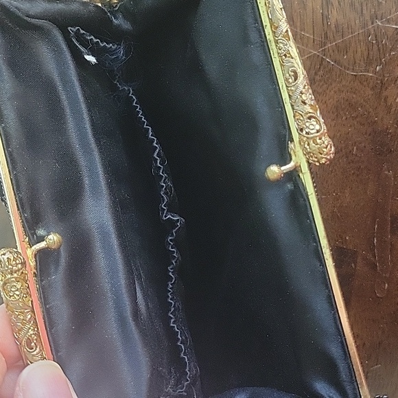 Vintage Black Beaded Handbag With Gold Metal Clasp 40s/50s Glamour Cocktail - Picture 7 of 9